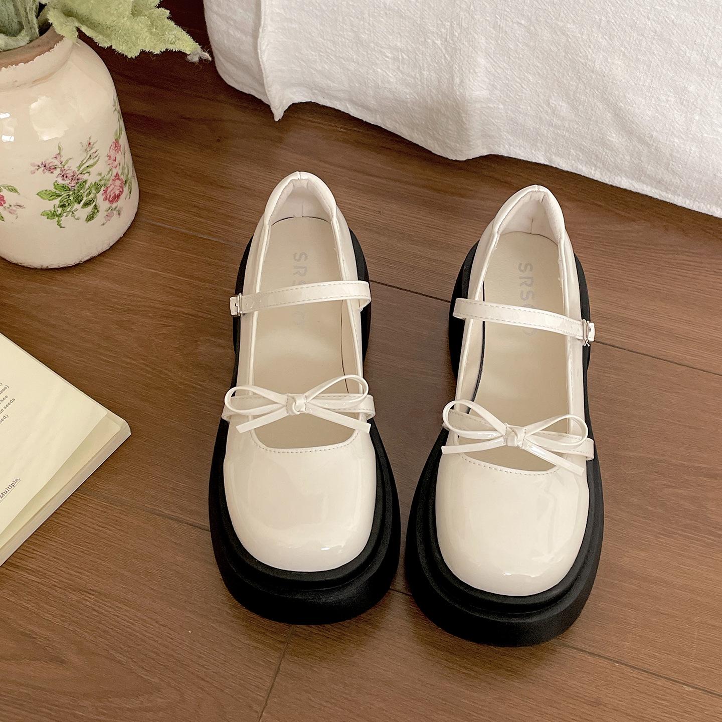 

Black thick heel Mary Jane high heels women s summer 2025 new small leather shoes French heightening round head shallow mouth single shoes 39 бежевый