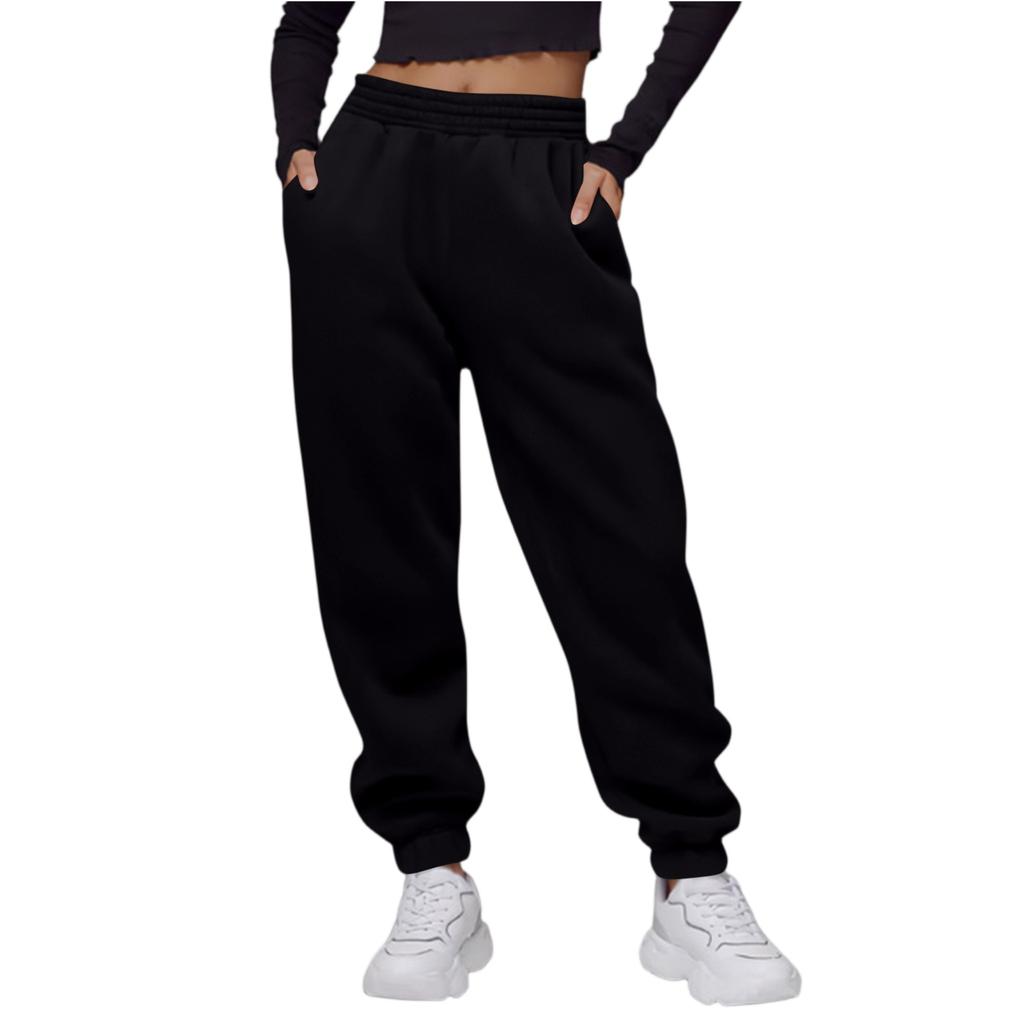 Calças Desportivas Femininas de Cintura Alta Largas Calças de Jogging Casuais da Moda Com Bolsos