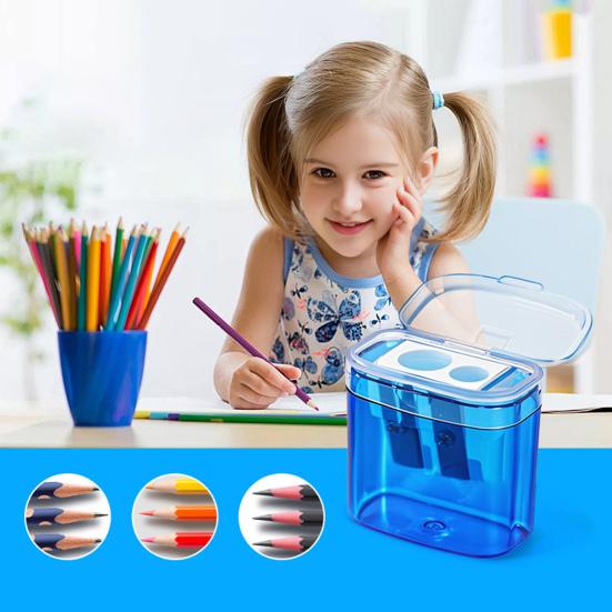 2Pcs Dual-Hole Pencil Sharpener with Lid Colored Manual Pencil Sharpener Cute Portable Students Pencil Sharpener for School Office