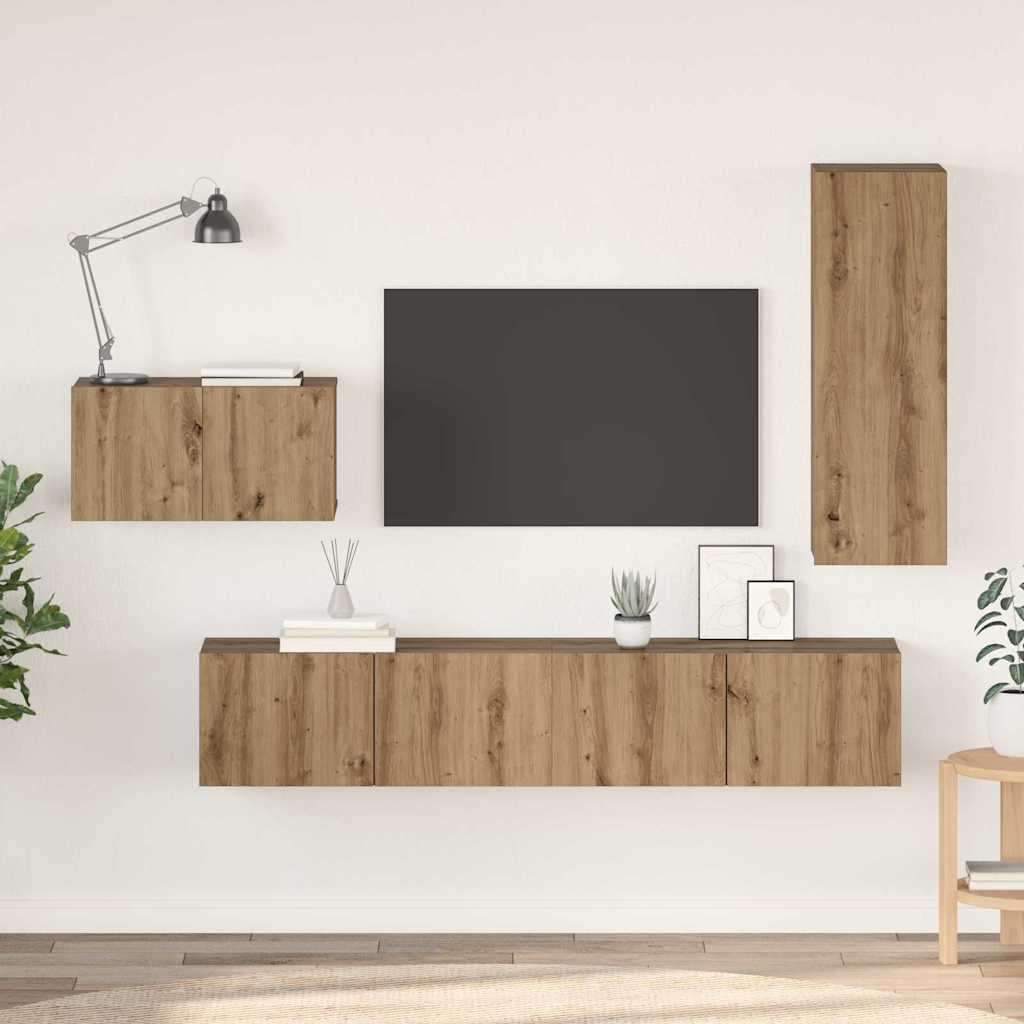 TV Cabinet Set with Drawers 4 pcs Artisan Oak Wood Based Material