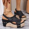 Retro Thick Sole Wedge Sandals for Women Summer Peep Toe Chunky Platform Sandals Woman Hollow PU Leather Roman Sandalias Mujer