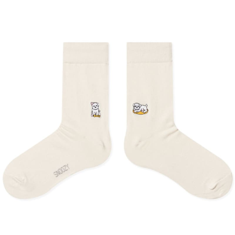 SNOOZY Malteser Welpen Bestickte Socken (beige)