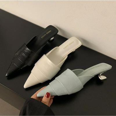 Elegantes Design Sommer Mode Dünne Mittlere Absätze Damen Hausschuhe Elegante Spitze Partykleid Mules Slides Schuhe