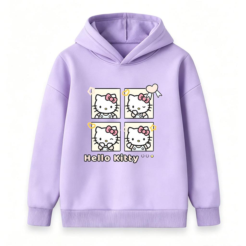 Cute Cartoon Cat Print Kids Hooded Sweatshirt, Unisex Boys Girls Long Sleeve Casual Pullover Top, Soft Cozy Warm Loose Fit Children Daily Wear for