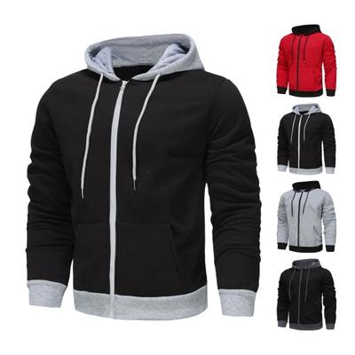 Men Fall Winter Hoodie Drawstring Long Sleeves Solid Color Drawstring Zippper Closure Coat