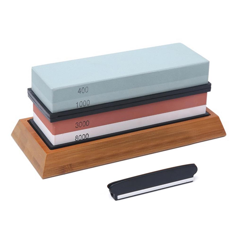 400 1000 3000 8000 Grit Sharpening Stone Double Sided Whetstone Cut Set With Non Slip Bamboo Base and Free Angle Guide