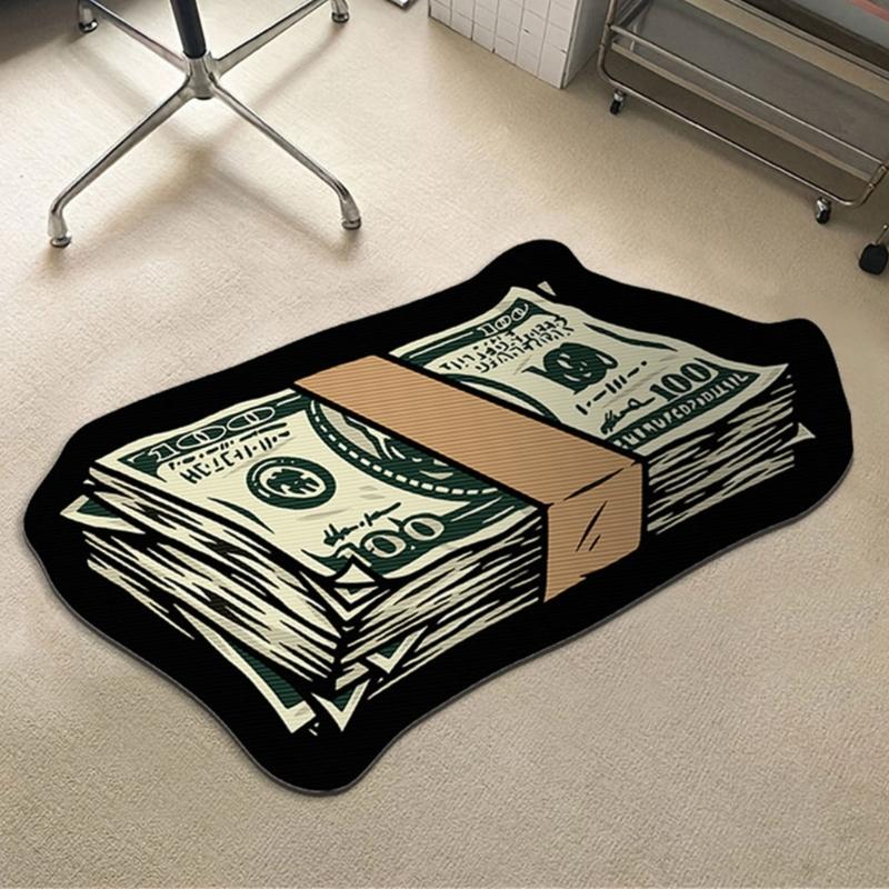 Nonslip Bath Mat Creative Money Shape Carpet Irregular Art Floor Mat for Living Room Bedroom Kitchen Hallway Entry Pad