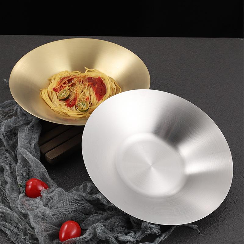 Stainless Steel Western Fruit Salad Stirring Bowl Round Dinner Plates Noodle Bowls Tableware Kitchen Tools