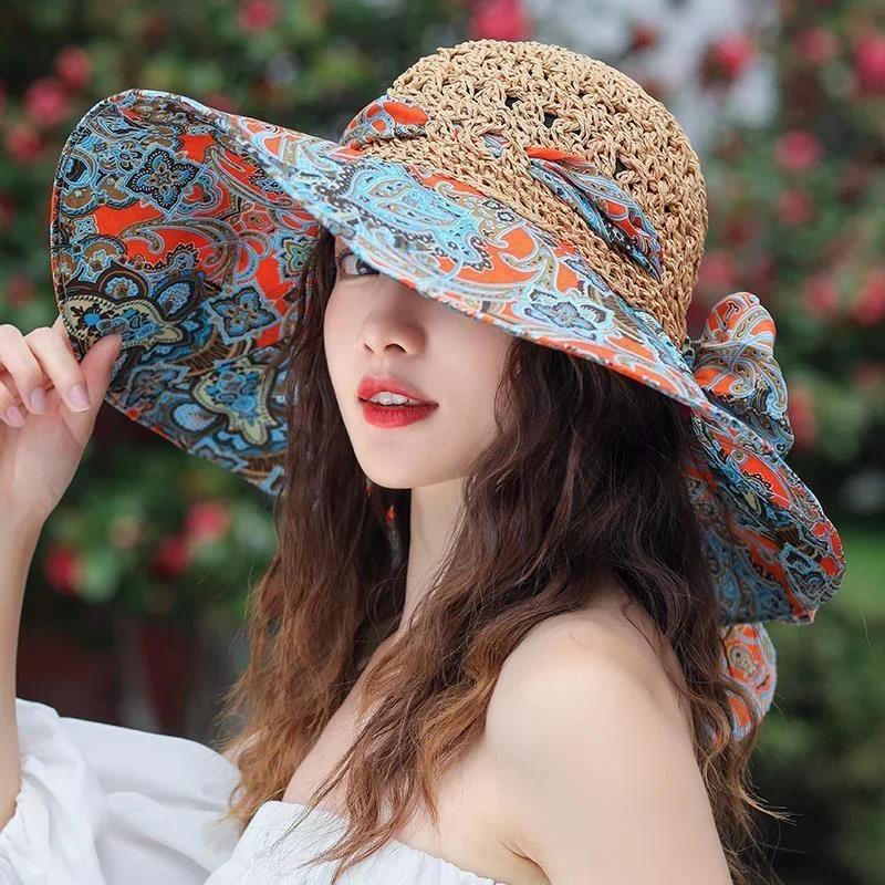 Summer New Large Eave Dome Women's Beach UV Protection Large Beach Sun Hat Sunshade Sun Protection Straw Hat Outing Accessories