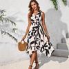 2026 new European and American women's clothing irregular kink dress spring and summer sleeveless printing waist fashion dress