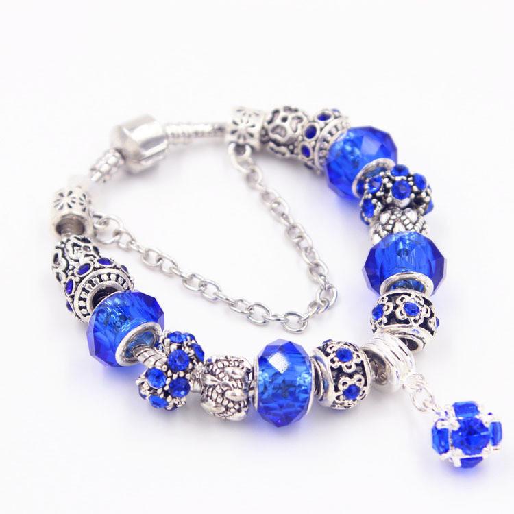 Fashion European Style Charm Bracelet Jewelry With Crystal Glass Beads Balls Lucky