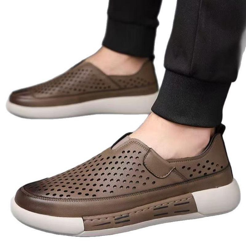 One-pedal hollow men's shoes summer casual British shoes trend versatile breathable men's hole shoes leather sandals