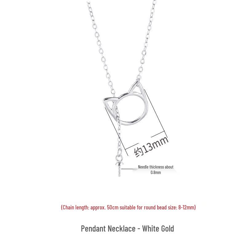 

Korean S925 Sterling Silver Cat Necklace with Imitation Pearl Pendant S925 Silver платиновий