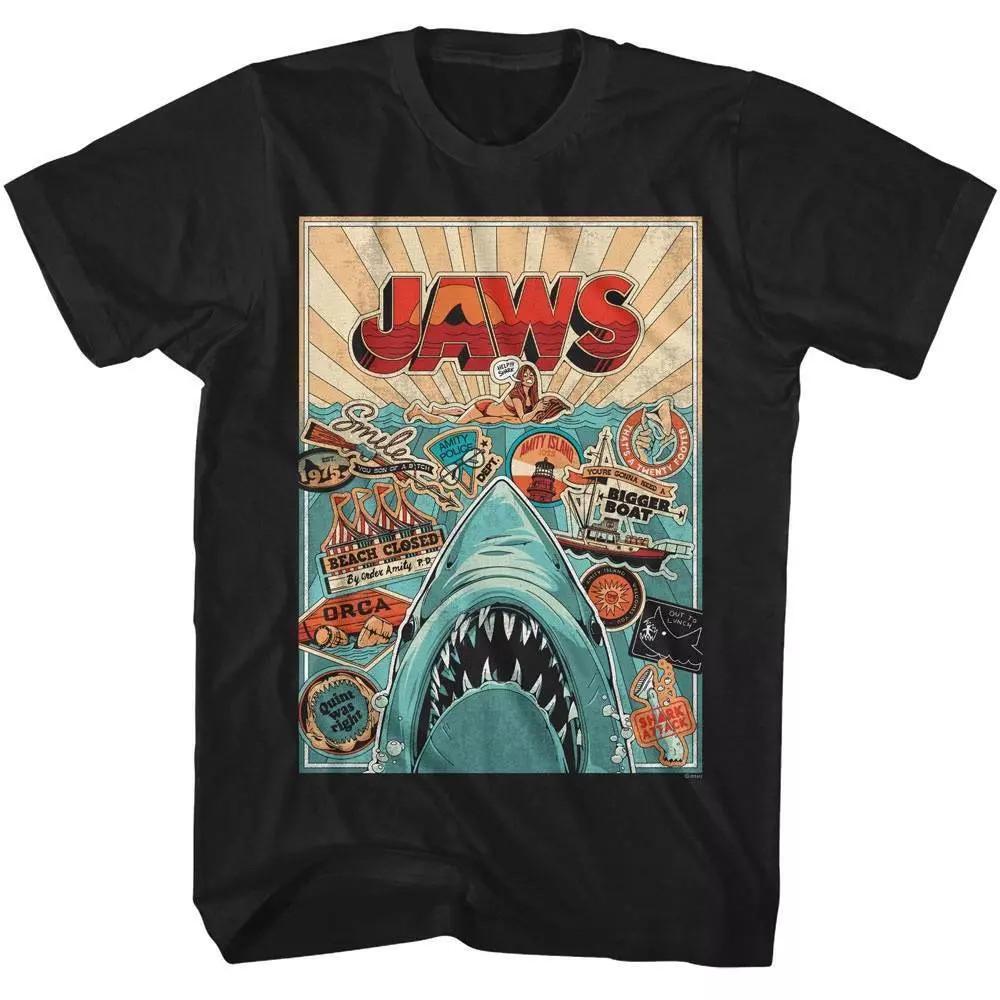 Jaws Retro Stickers Men039s T Shirt Unisex T-Shirt L