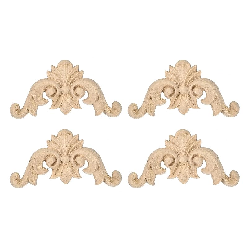 

uxcell Set of 4 wooden carved appliques Bed Door Cabinet Dresser Outfit Case for Furniture Decoration DIY (5x5cm/1.97x1.97 )