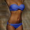 Traje de Baño 2 Piezas/Set Bikini de Verano Color Sólido Push Sin Tirantes Simple Traje de Baño para Mujer para la Playa