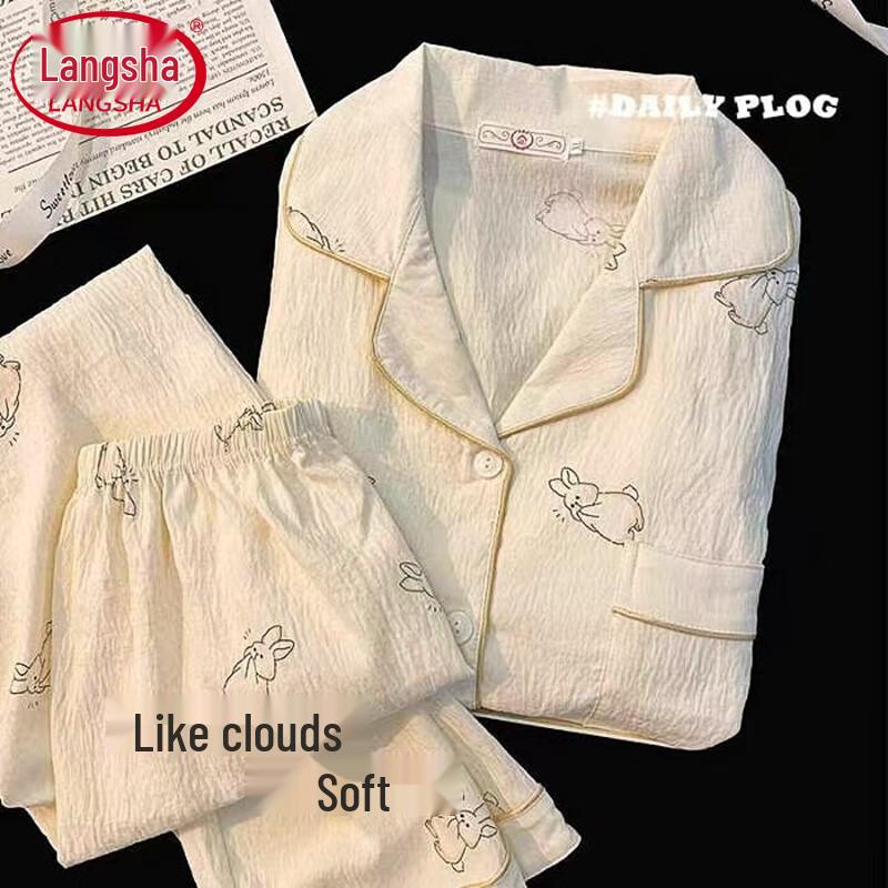 Langsha Women s Fluffy Rabbit Cloud Cotton Pajama Set L