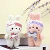 Soft Fluffy Pink And White Bunny Plush Toy With Bow For Kids Backpack Keychain