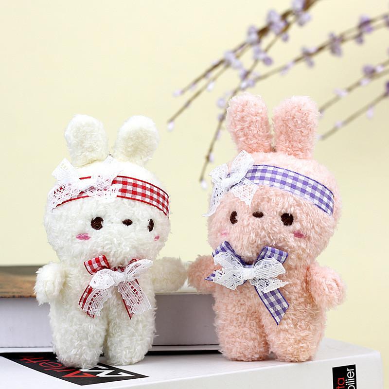 Soft Fluffy Pink And White Bunny Plush Toy With Bow For Kids Backpack Keychain