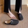 Fashion CRLAYDK Mule for Women Backless Buckle Loafers Slip On Mesh Hollow Out Casual Walking Flat Slides Closed Toe Ladies Slippers