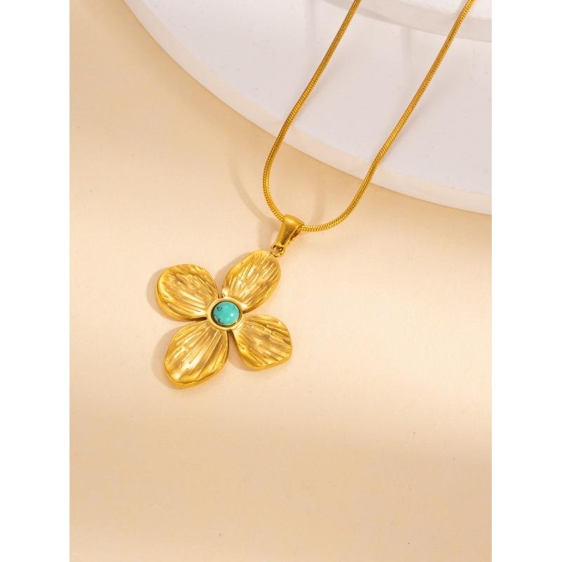 European American Retro Stainless Steel Jewelry Set Women s High-end Light Luxury Flower Snake Bone Chain Petal Necklace