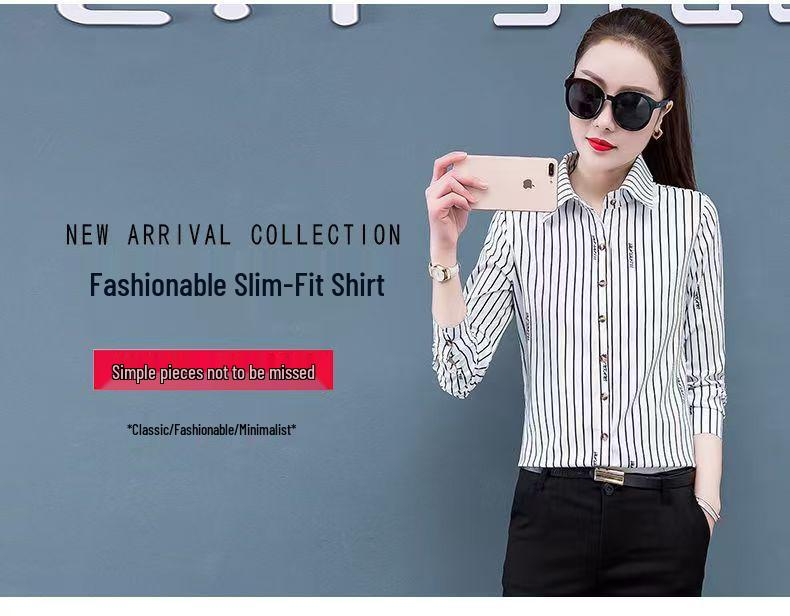 Korean Style 2024 Women's Long Sleeve Striped Shirt - Spring/Autumn Fashion