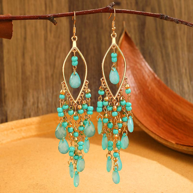 Ethnic Long Acrylic Water Drop Earrings for Women Retro Boho Gold Color Hollow Tassel Earrings Bijoux Femme Accessories