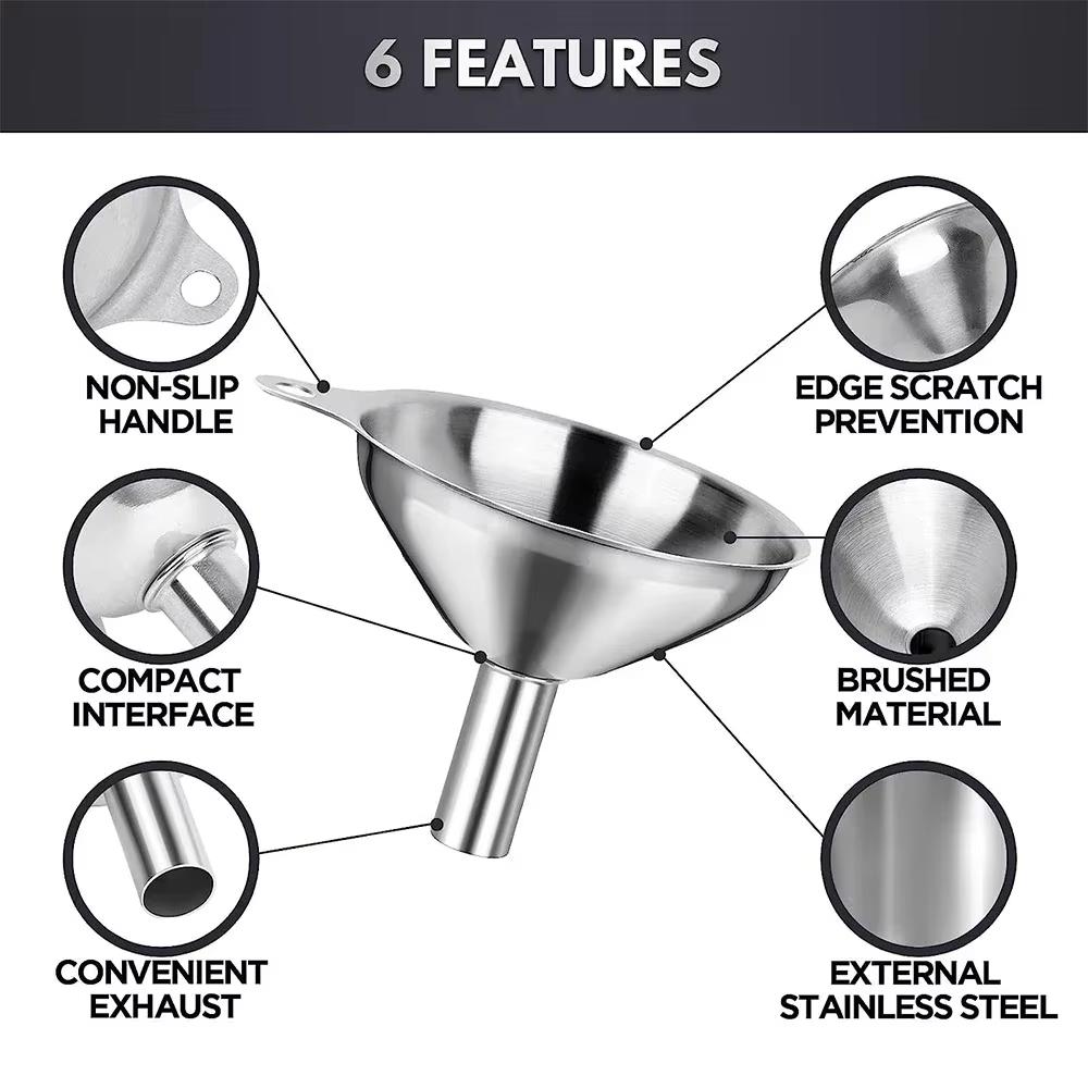 1set Stainless Steel Kitchen Funnels Set With Handle For Transferring Liquid Spices Tool Multipurpose Funnel Kitchen Accessories