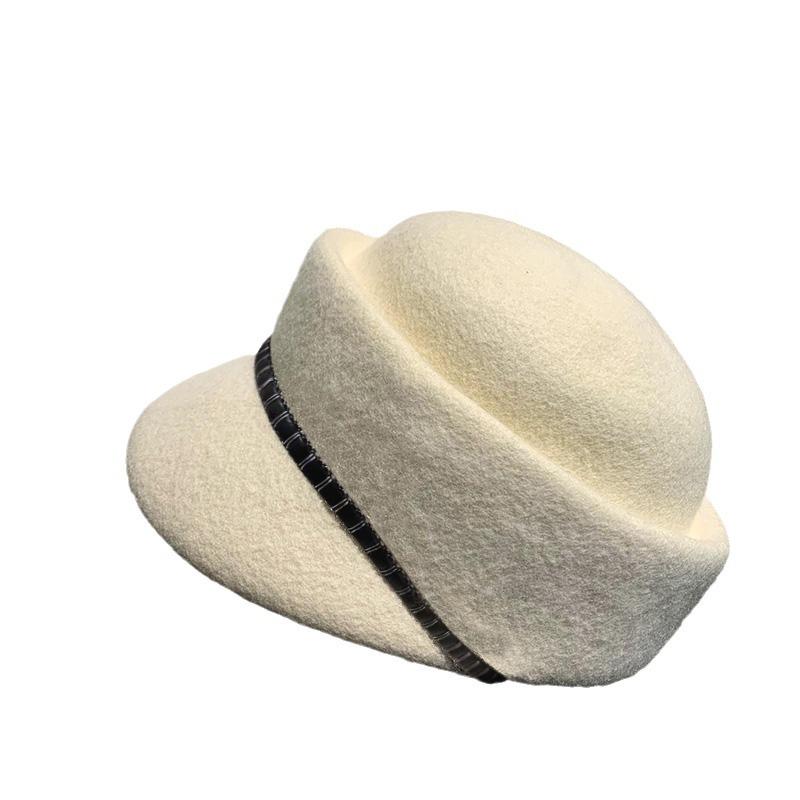 New Autumn and Winter Hat for Women's Design Sense Foreign Trade Wool Duckball Cap Solid Color Versatile Winter Warm Equestrian Hat
