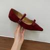 Jonmei for San pointed head light mouth burgundy single shoes women's retro bow 2025 ballet Mary Jane shoes
