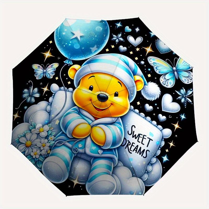 Winnie the Pooh,Firehouse Automatic Opening and Closing Umbrella 8 Ribs Windproof Portable Folding Umbrella with Plastic Handle, Suitable