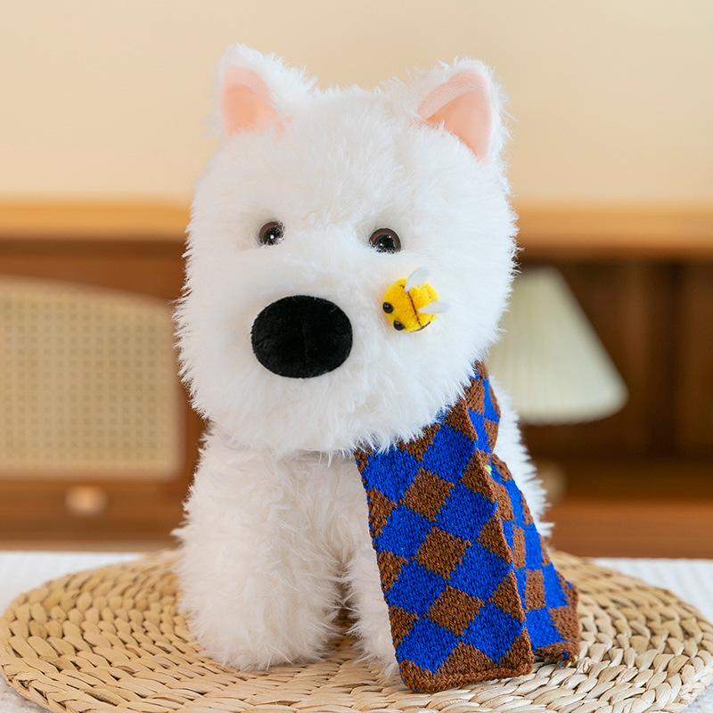 Cute Bow West Highland Dog Doll Backpack Scribbled Puppy Clothes Plush Toy