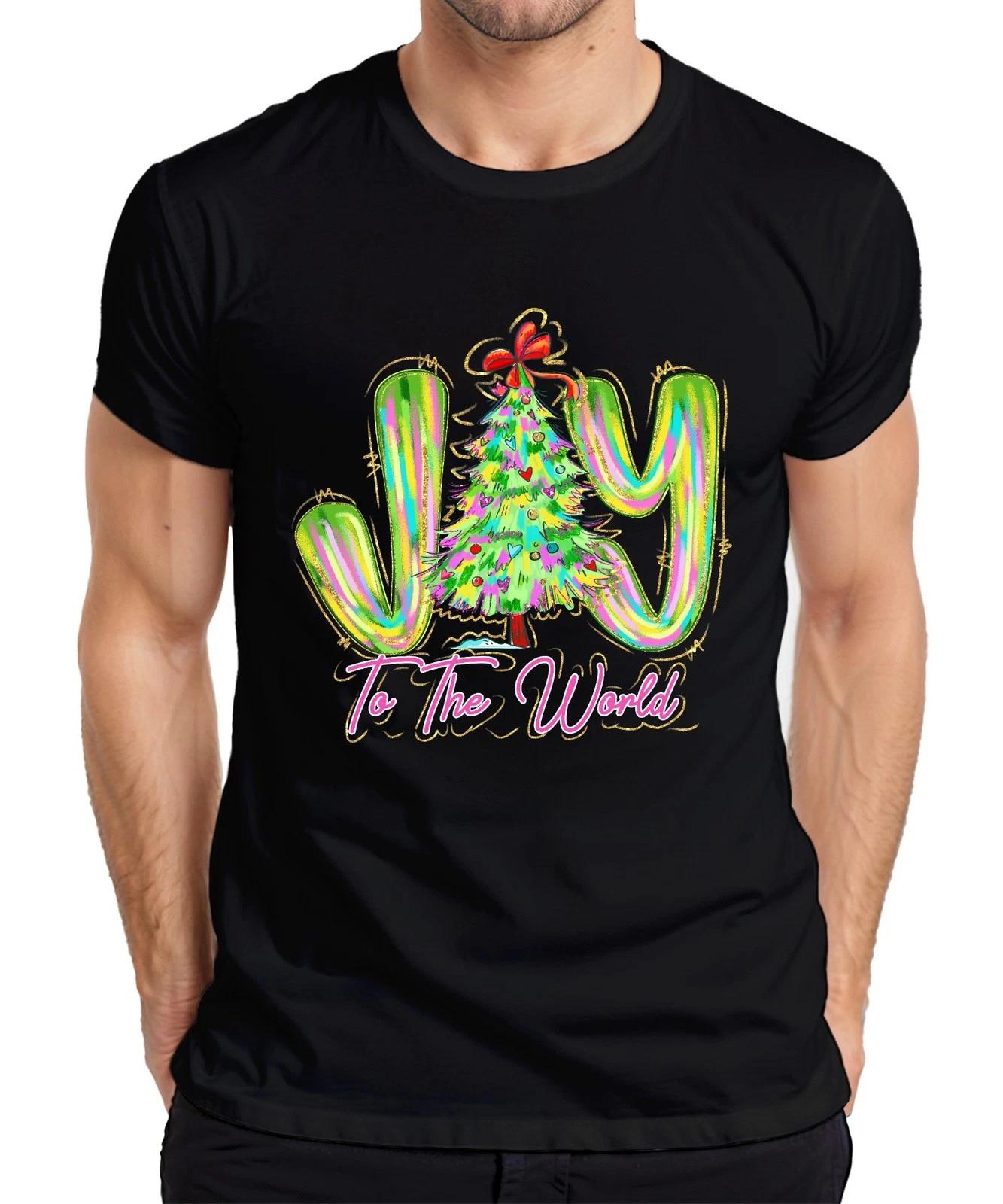 Joy To The World Christmas Tree Neon Glitter Festive Gift Holiday Herren T-Shirt XXXXL