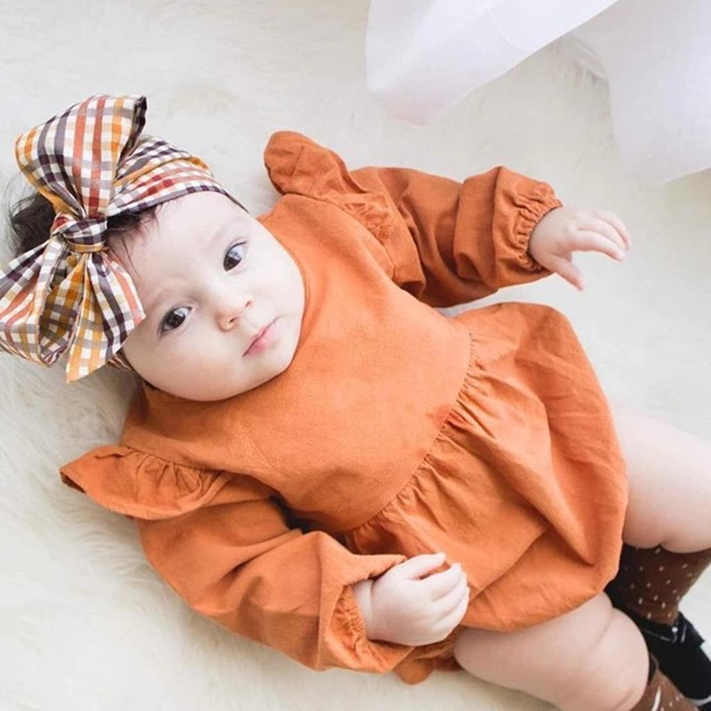 Misia Luxury Baby Romper, Autumn/Winter, Bubble Sleeves, Girls' Cotton, Orange, 7052, 3 Years