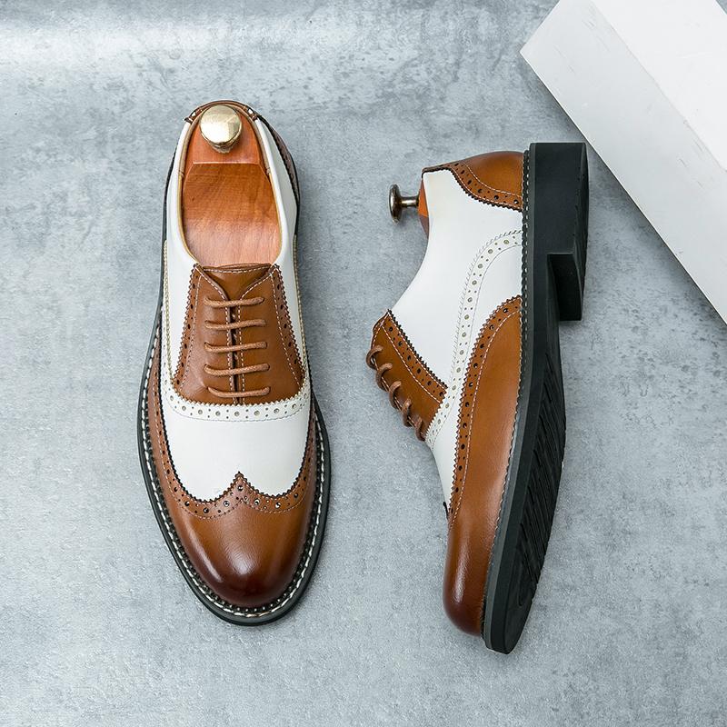 British Men's Trendy Shoes Handmade Sole Brogue Shoes Fashionable Blue Men's Leather Casual Shoes Versatile Free Delivery