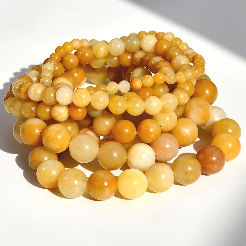 Vintage Gul Stein 4mm 6mm 8mm 10mm Runde Perler Naturstein Armbånd For Kvinner Bøhmisk Ferie Håndlaget Zirkon