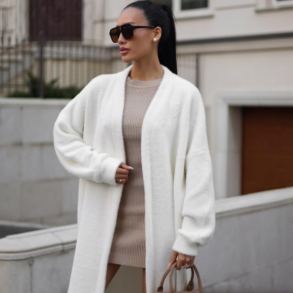 Imitation Mink White Knitted Sweater Cardigan Coat Women's Autumn and Winter New Loose Plush Long Cardigan