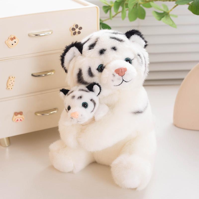 Cute Simulation Mother And Son Tiger Doll Plush Toy White Tiger Siberian Tiger Doll Children Soothing Rag Doll