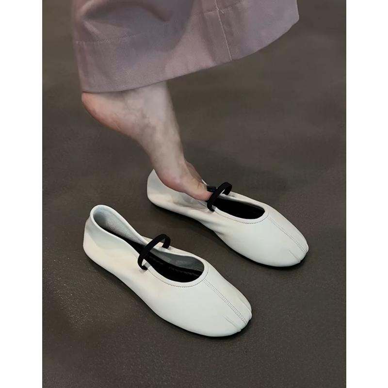 

Синий шкаф Мягкая кожа~ Плоская подошва Ретро Нишевый Дизайн Чувство Неглубокий вырез Одиночные туфли Женские Французские Универсальные Балетки Мэри Джейн 40 белый