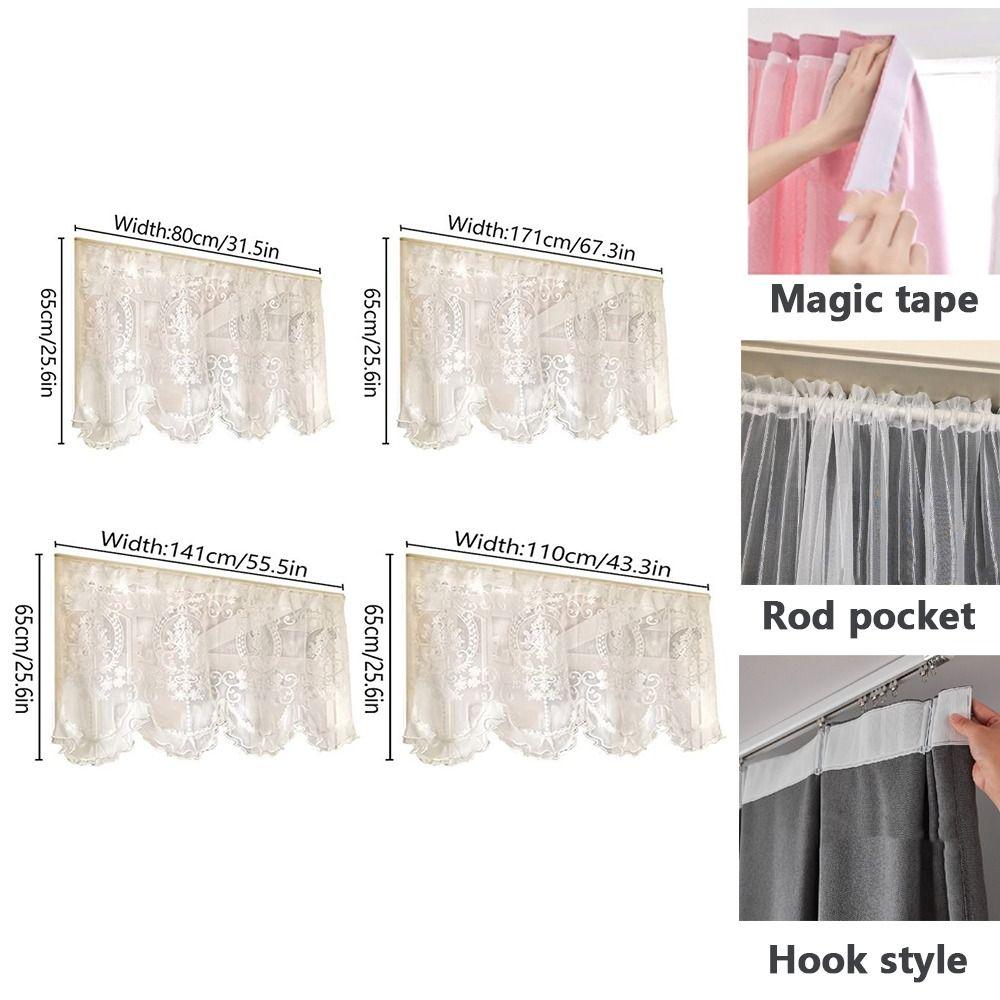 Wavy Edge Beaded Half Yarn Drapes Double Pearls Lace Bottom Floral Short Tulle Drapery  Door