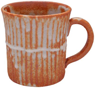 Mino Ware Mug by Ryoji Hayashi, 240ml Capacity, 8cm Diameter X 8.5cm Height, Red, Shino Carving, Gift Boxed, Made In Japan, Product Number 138-0038