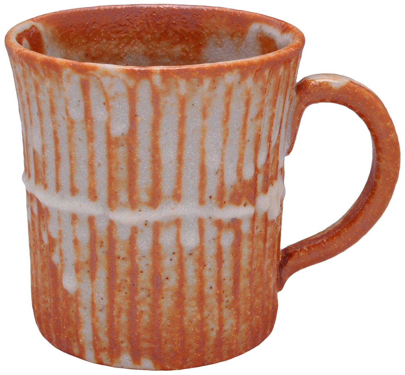 

Mino Ware Mug by Ryoji Hayashi, 240ml Capacity, 8cm Diameter x 8.5cm Height, Red, Shino Carving, Gift Boxed, Made in Japan, Product Number 138-0038