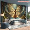 2D Enchanted Forest Fairy Tapestry Golden Sparkle Wall Art for Bedroom Decor