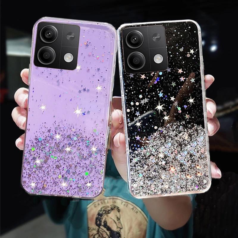 Custodia XINYEXIN Glitter Per Xiaomi Redmi Note 13 4G – TPU Trasparente Antiurto Con Airbag Angolari – Colore Nero