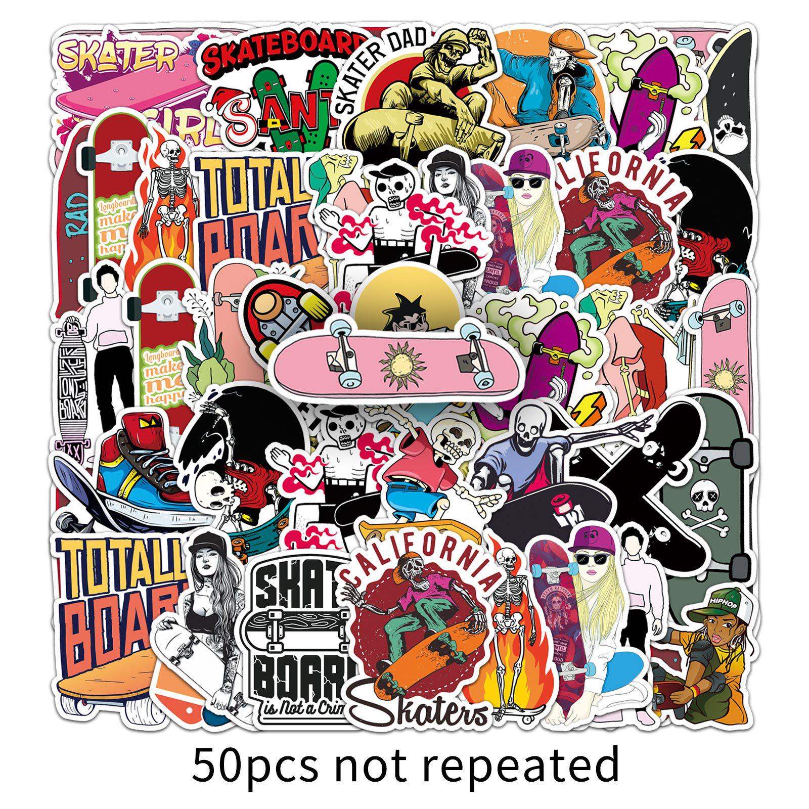50-Piece Set of Cool Cartoon Trendy Waterproof Decorative Stickers for Skateboards, Computers, Diaries, and Luggage.