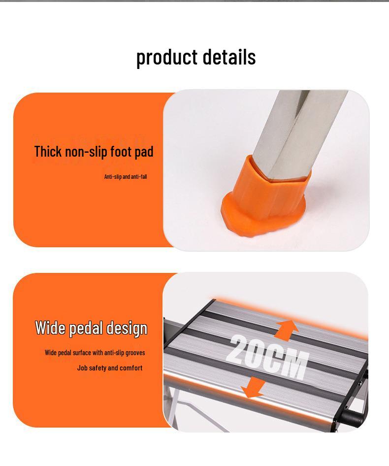 Portable Aluminum Herringbone Folding Ladder - Single-Sided, Stainless Steel & Safety-Enhanced Tread