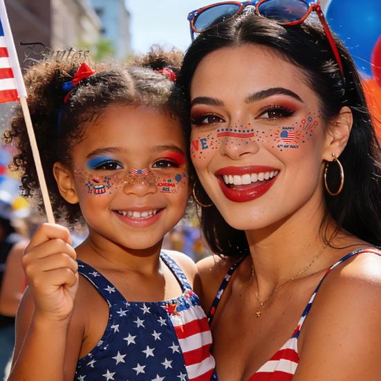 Holiday Tattoo Stickers Waterproof Freckle Tattoos Stickers, USA Flag Face for Independence Safe Skin Decals Day, Patriotic Temporary Body Art