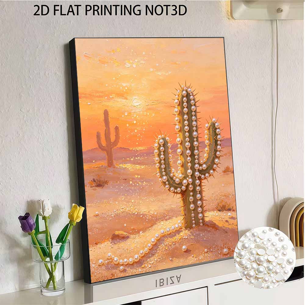 Handmade Pearl Painting Kit Desert Cactus DIY Frameless 3D Bead Art Canvas Creative Leisure Home Decoration Gift