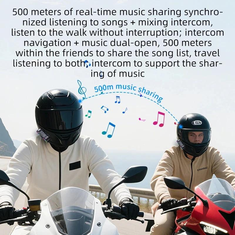 Motorcycle Helmet Intercom 500M V6.0 Bluetooth Interphone FM & Music Share Headset Handsfree Call Noise Reduction Waterproof