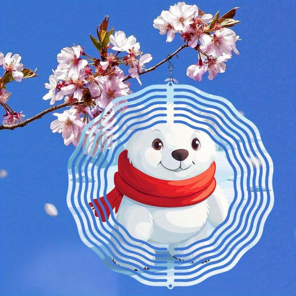 Classic Glacier Polar Bear Hanging Wind Chime 3D Kinetic Outdoor Decor for Garden Perfect Gift for Women Mom Grandma Wife Durable Bright Colors